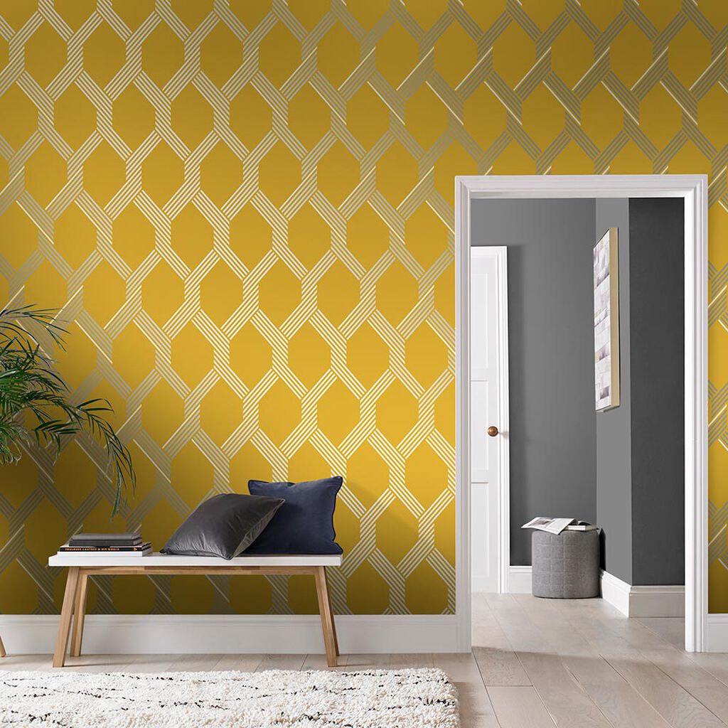 Vector Wallpaper - Lemon Silver - Graham & Brown - 105468 - Premier Wallcovering