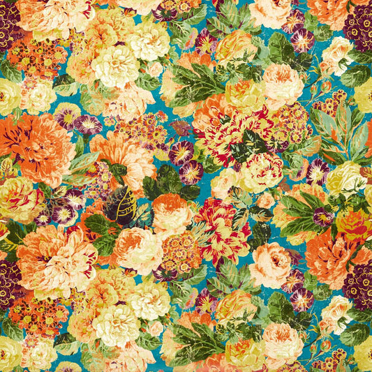 Very Rose And Peony Wallpaper - Kingfisher/Rowan Berry - DOSW217027 - Sanderson - Premier Wallcovering
