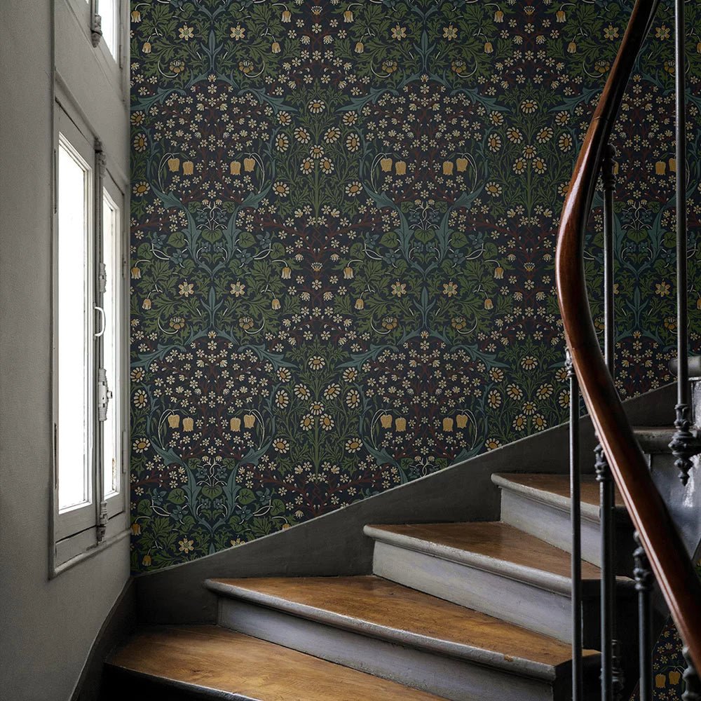 Victorian Garden Wallpaper - Midnight Blue & Evergreen - NextWall - NW44522 - Premier Wallcovering