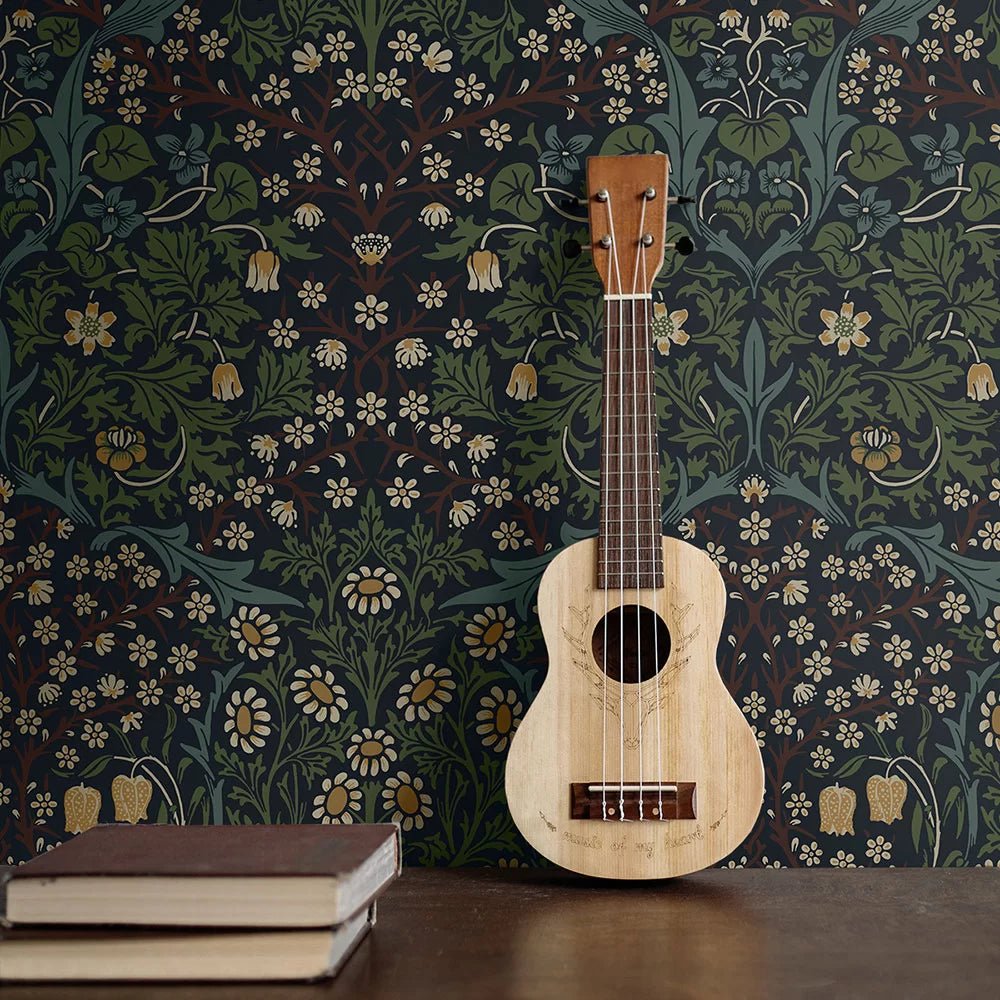 Victorian Garden Wallpaper - Midnight Blue & Evergreen - NextWall - NW44522 - Premier Wallcovering