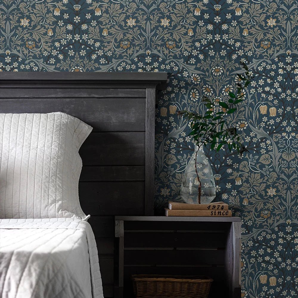 Victorian Garden Wallpaper - Navy Blue - NextWall - NW44512 - Premier Wallcovering