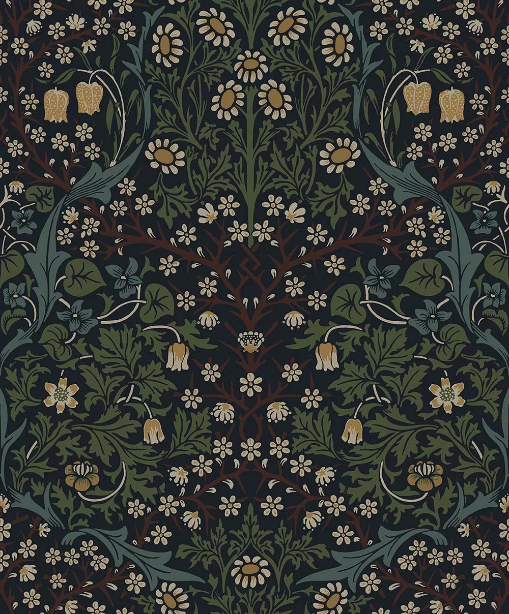Victorian Garden Wallpaper - Midnight Blue & Evergreen - NextWall - NW44522 - Premier Wallcovering