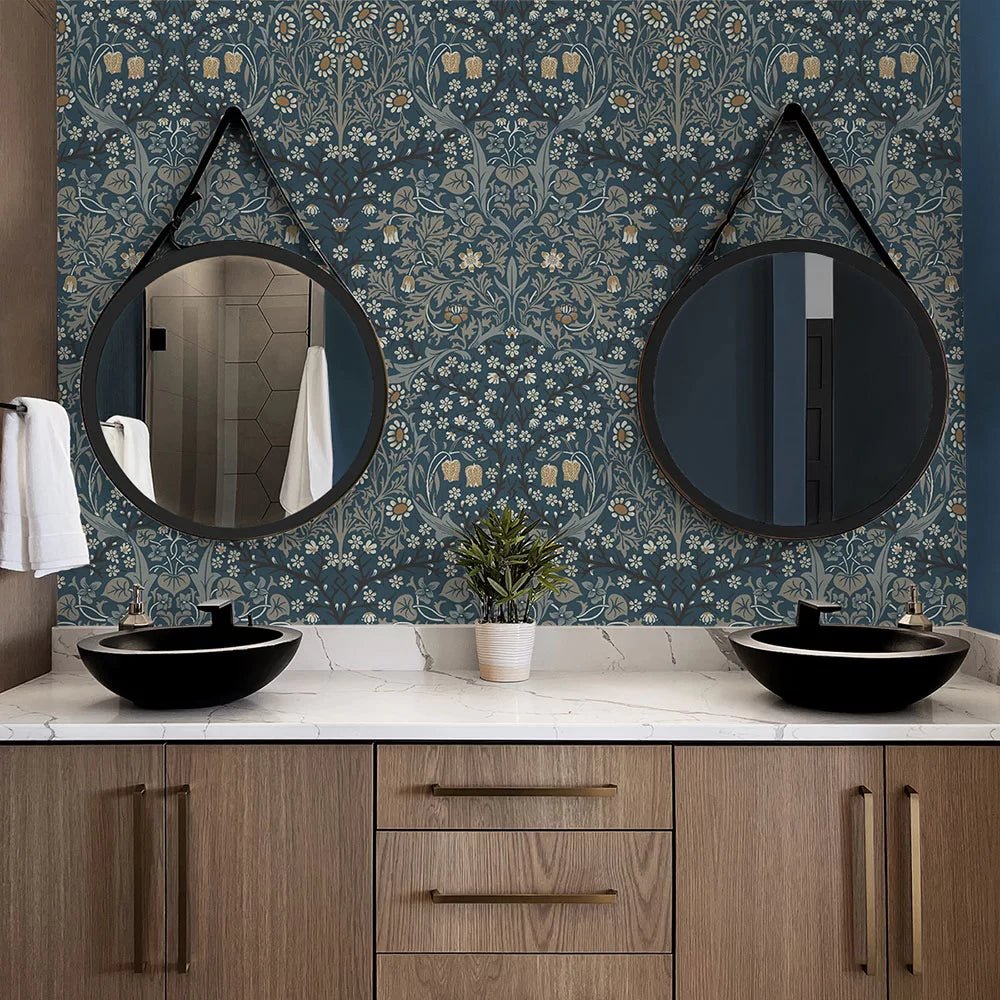 Victorian Garden Wallpaper - Navy Blue - NextWall - NW44512 - Premier Wallcovering