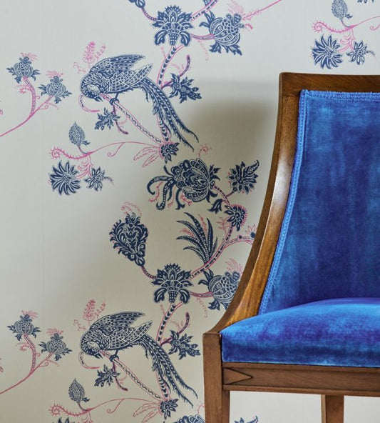 Vintage Bird Trail Wallpaper - Blue / Pink - BG2000101 - Barneby Gates - Premier Wallcovering