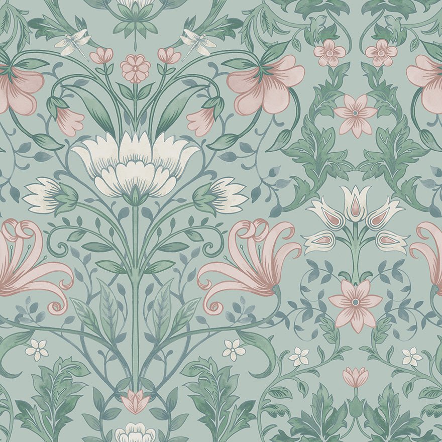 Vintage Floral Wallpaper - Soft Teal - Holden Décor - 13390 - Premier Wallcovering