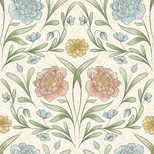 Vintage Trellis Wallpaper - Summer Shades on Vintage Cream - LAN100091 - Lucie Annabel - Premier Wallcovering