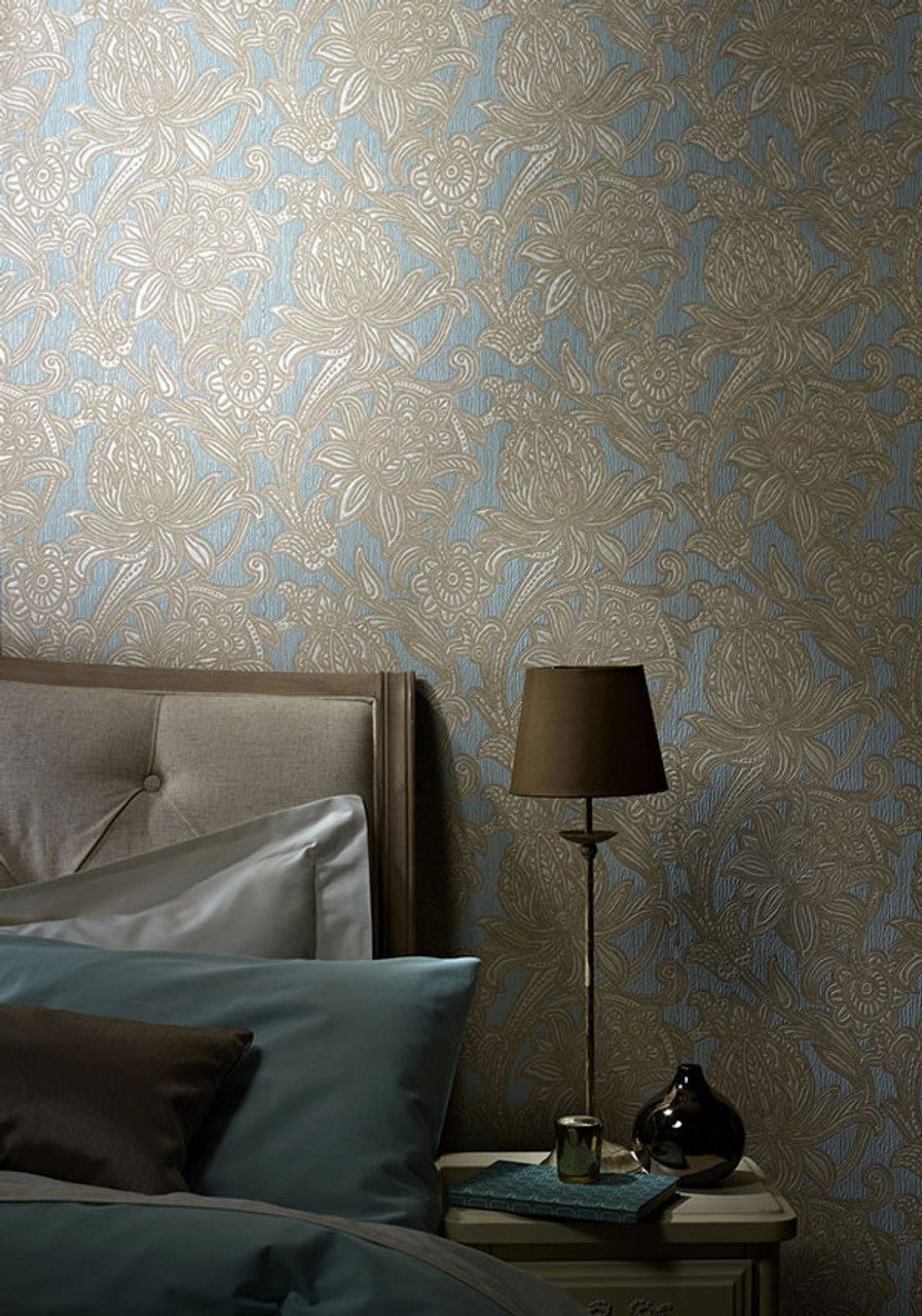 Viola Scintillio Wallpaper - Cream & Blue - Options - 290601 - Premier Wallcovering