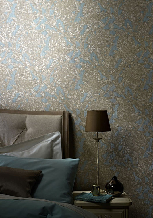 Viola Scintillio Wallpaper - Cream & Blue - Options - 290601 - Premier Wallcovering