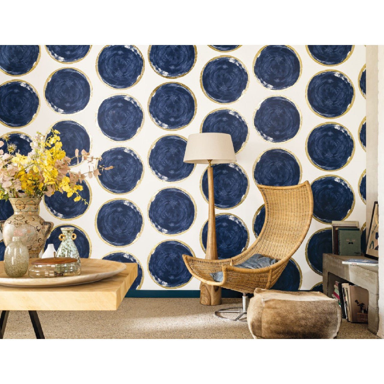 Volta Idylle Wallpaper - Blue/or - Casadeco - 83816506 - Premier Wallcovering