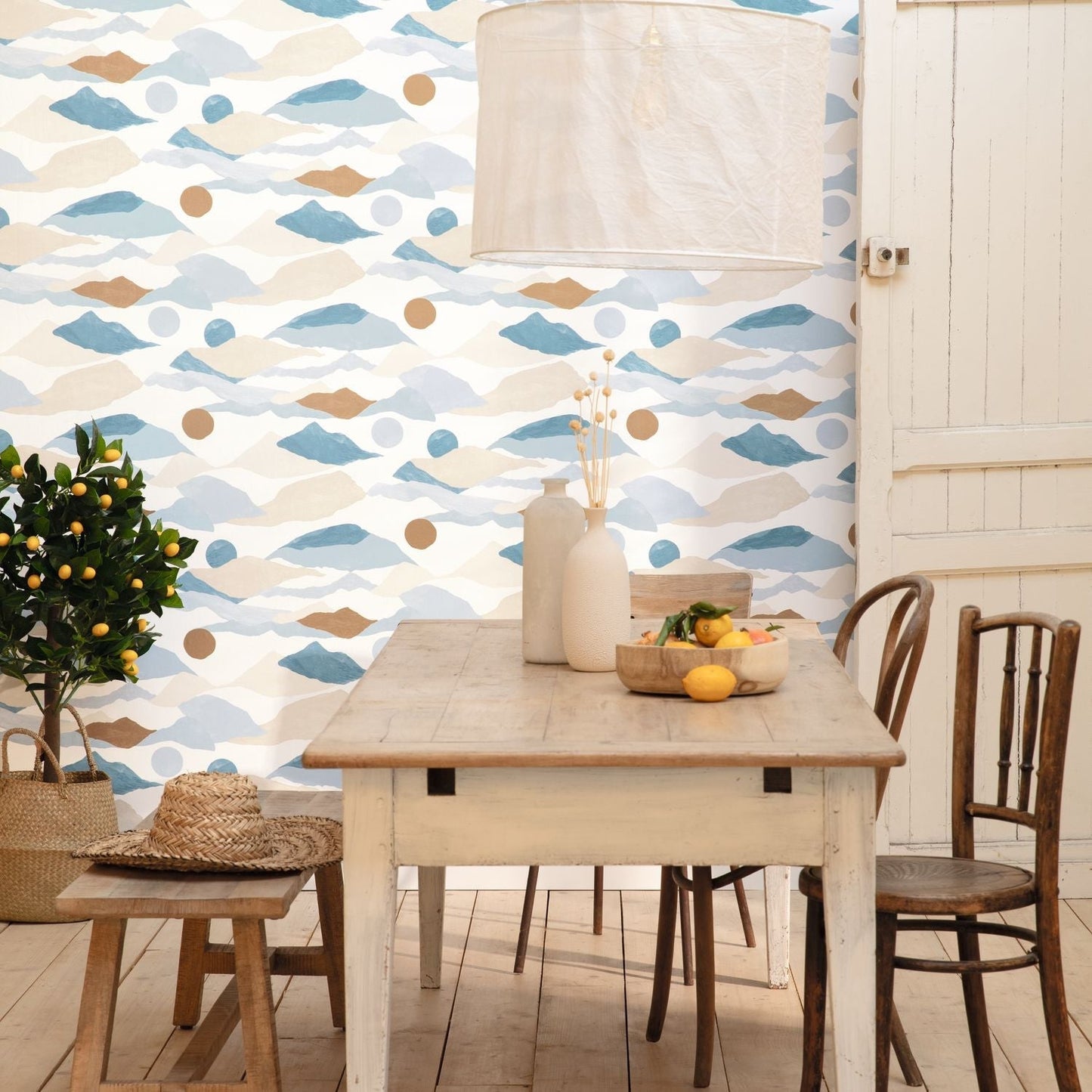 Voyages Wallpaper - Bleu Beige - Caselio - 102186025 - Premier Wallcovering