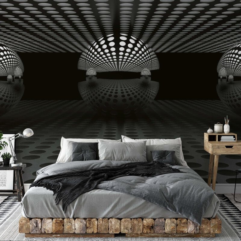 3D Sphere Wall Mural - Silver/Black/White - Anaglypta - 5042-8 - Premier Wallcovering