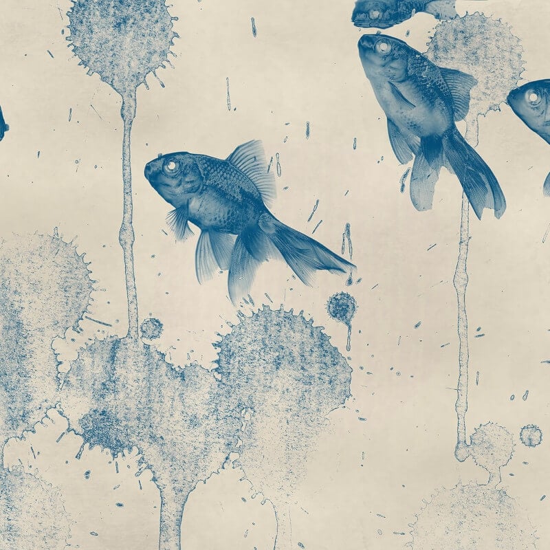 Blue Fish Wall Mural - Blue - Anaglypta - 5444-8 - Premier Wallcovering