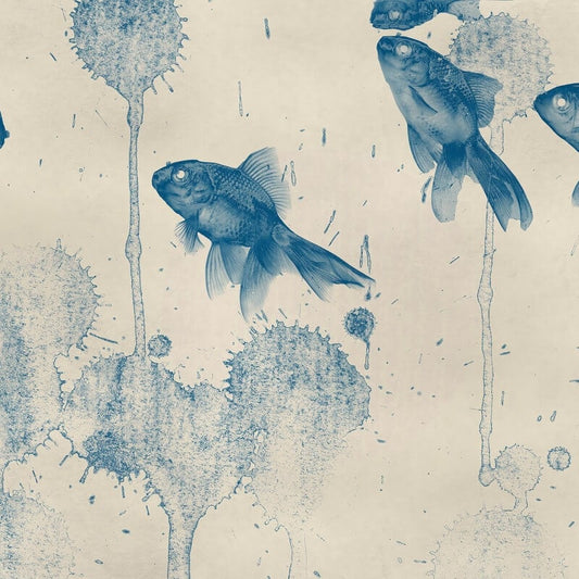 Blue Fish Wall Mural - Blue - Anaglypta - 5444-8 - Premier Wallcovering