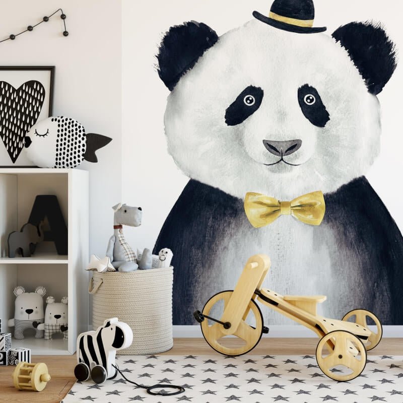 Cuddly Panda Wall Mural - Black/White - Anaglypta - 5529-4 - Premier Wallcovering