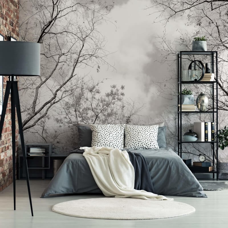 Tree Tops Wall Mural - Black/White - Anaglypta - 5434-8 - Premier Wallcovering