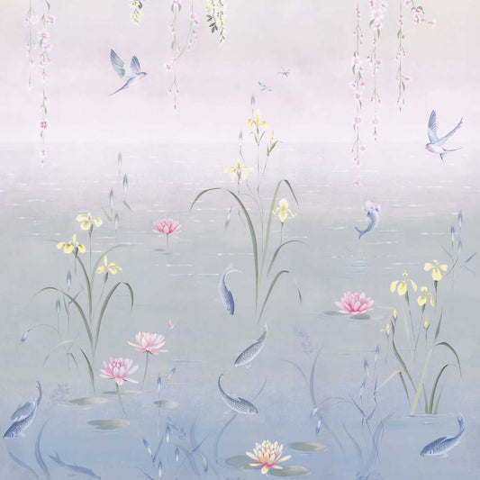 Water Garden Wallpaper - Soft Jade/Pink Blossom - DWAW217131 - Sanderson - Premier Wallcovering