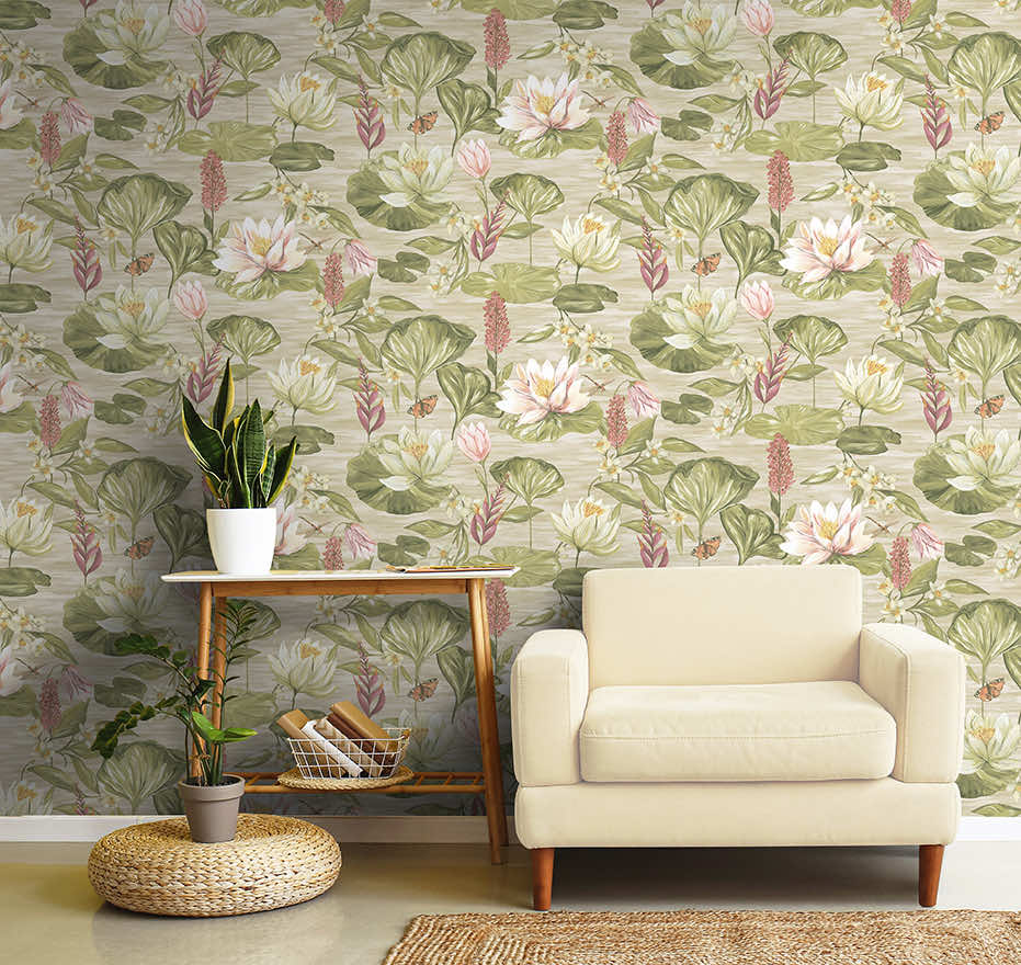 Water Lily Wallpaper - Beige - Holden Décor - 91642 - Premier Wallcovering