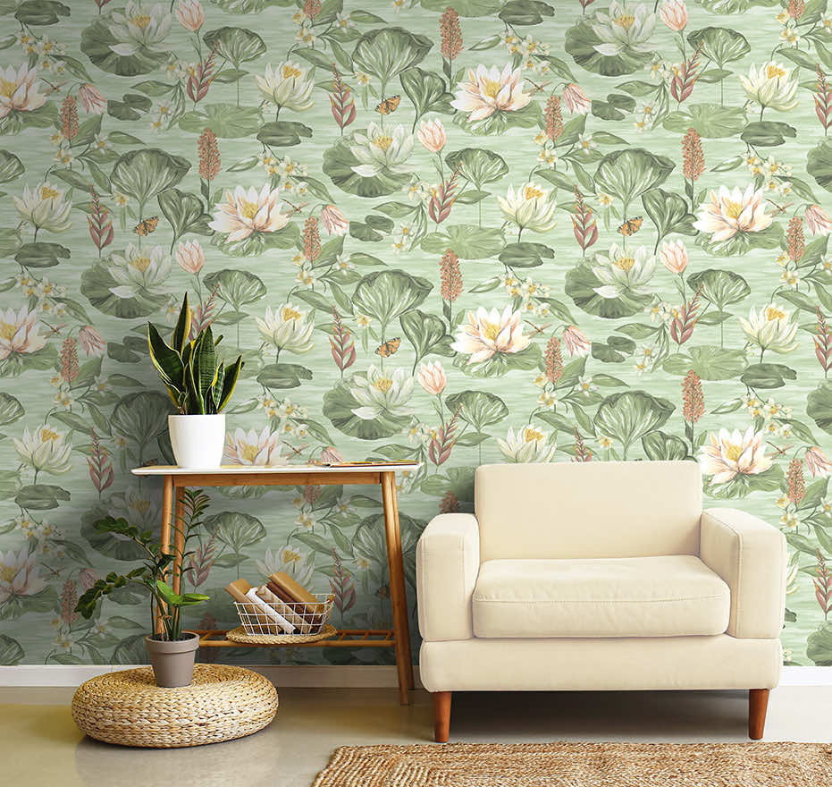 Water Lily Wallpaper - Green - Holden Décor - 91641 - Premier Wallcovering