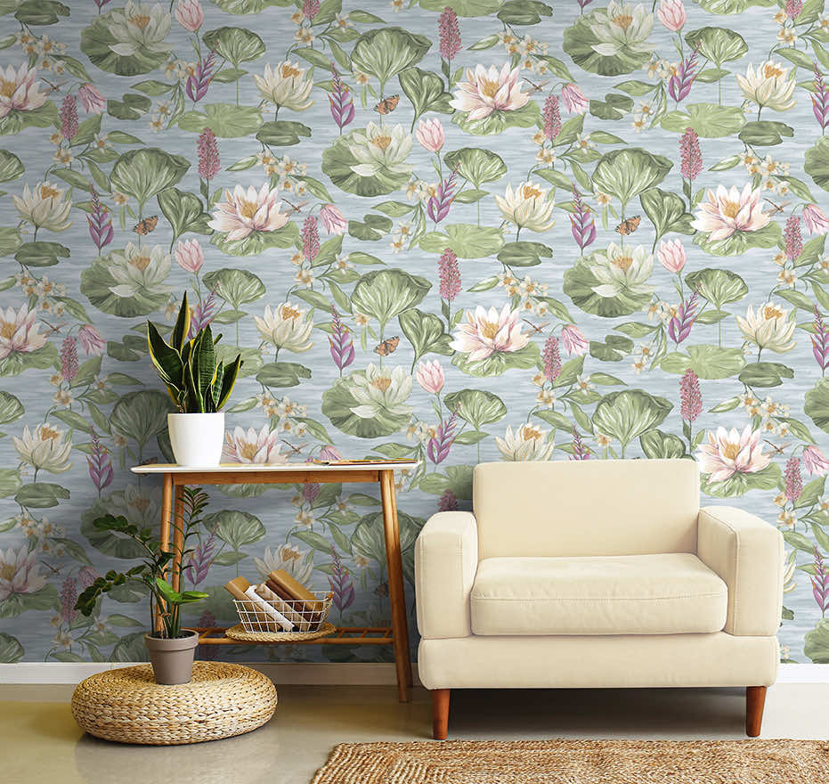 Water Lily Wallpaper - Blue - Holden Décor - 91640 - Premier Wallcovering