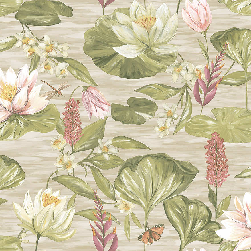 Water Lily Wallpaper - Beige - Holden Décor - 91642 - Premier Wallcovering