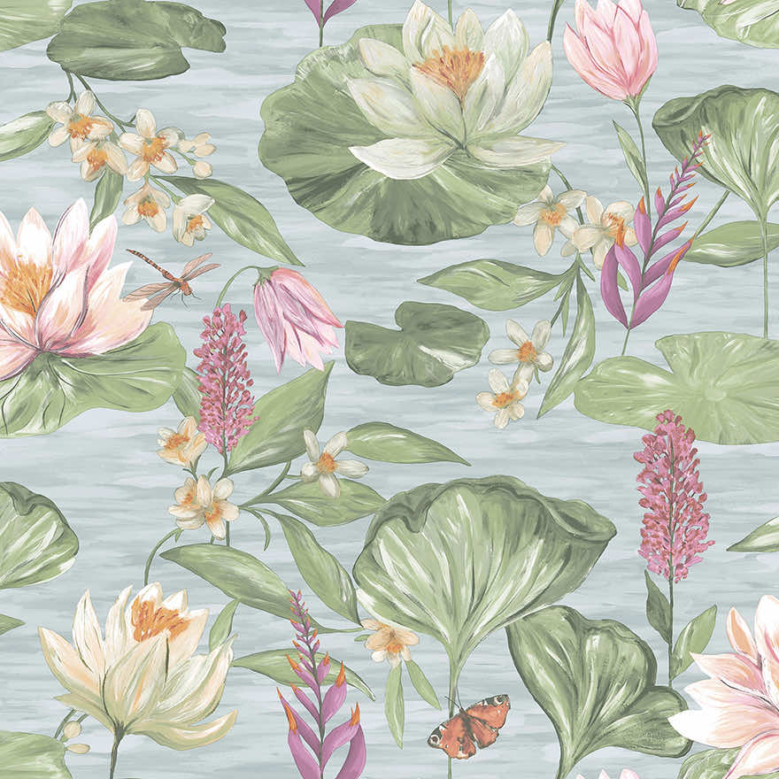 Water Lily Wallpaper - Blue - Holden Décor - 91640 - Premier Wallcovering