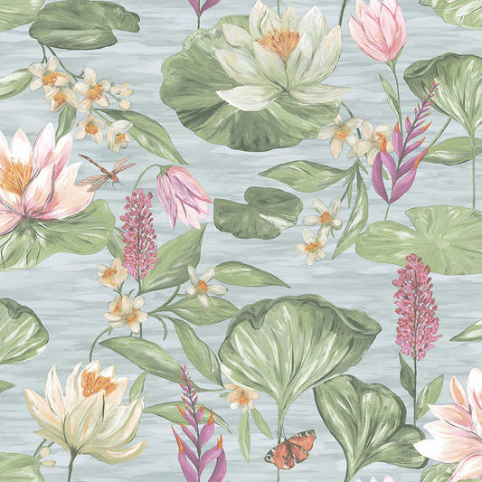 Water Lily Wallpaper - Blue - Holden Décor - 91640 - Premier Wallcovering