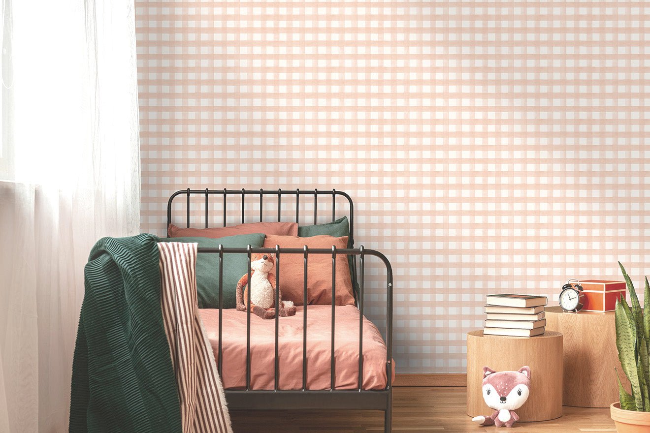 Watercolour Gingham Wallpaper - Soft Coral - Holden Décor - 13292 - Premier Wallcovering