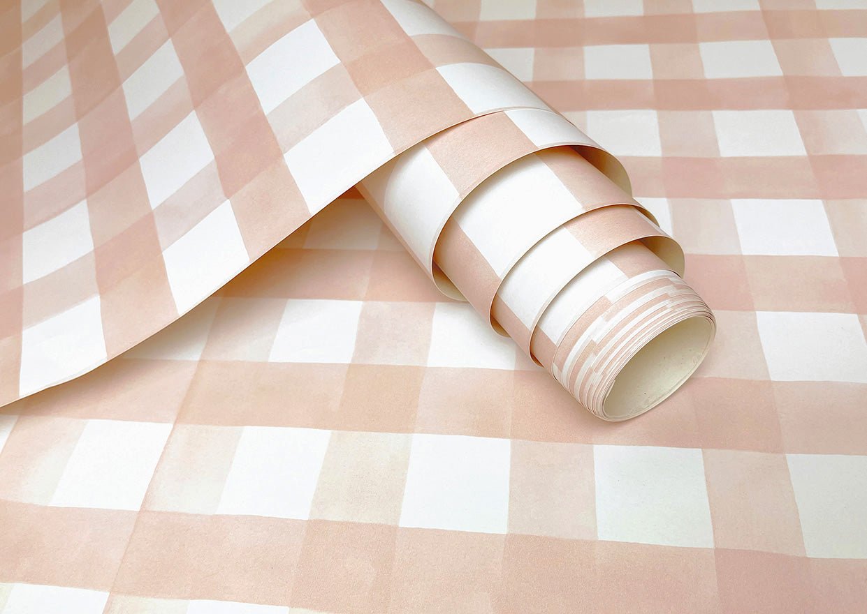 Watercolour Gingham Wallpaper - Soft Coral - Holden Décor - 13292 - Premier Wallcovering