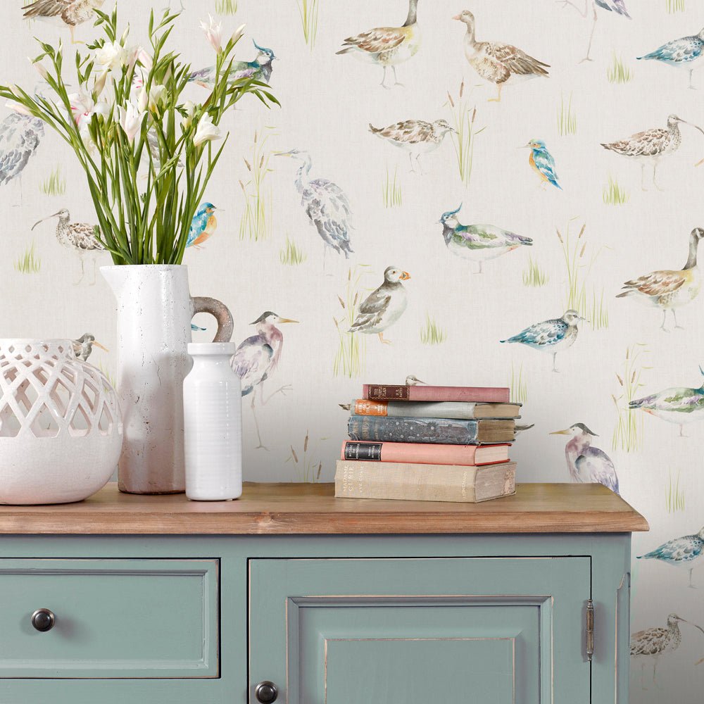 Waterfowl Wallpaper - Linen - Voyage Maison - WATERFO/WPO/LIN - Premier Wallcovering