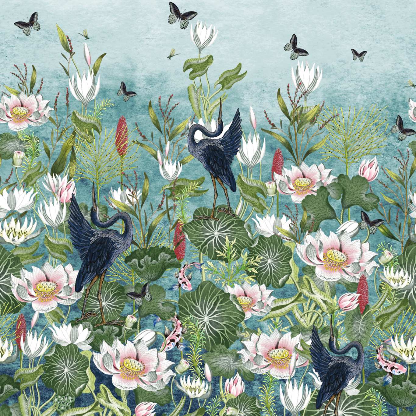 Waterlily Wall Mural - Marine Banner - Clarke & Clarke - W0138/01 - Premier Wallcovering