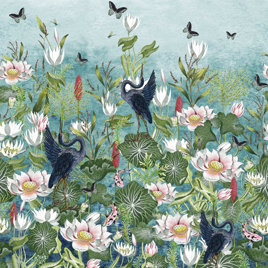 Waterlily Wall Mural - Marine Banner - Clarke & Clarke - W0138/01 - Premier Wallcovering