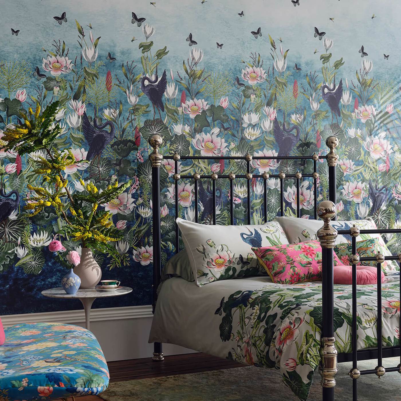 Waterlily Wall Mural - Marine Banner - Clarke & Clarke - W0138/01 - Premier Wallcovering