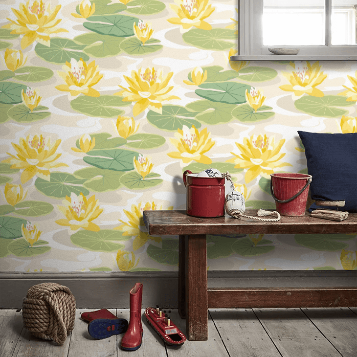 Waterlily Wallpaper - Linen & Amber - Ohpopsi - IKA50106W - Premier Wallcovering