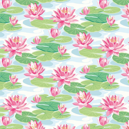 Waterlily Wallpaper - Sky & Rose - Ohpopsi - IKA50101W - Premier Wallcovering