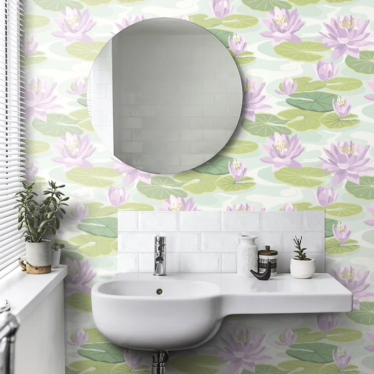 Waterlily Wallpaper - Powder Blue & Lilac - Ohpopsi - IKA50107W - Premier Wallcovering