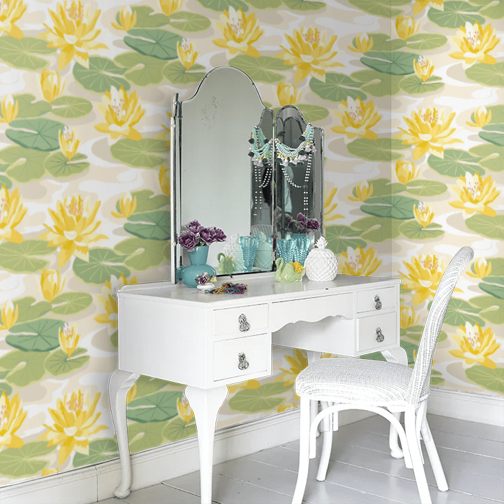 Waterlily Wallpaper - Linen & Amber - Ohpopsi - IKA50106W - Premier Wallcovering