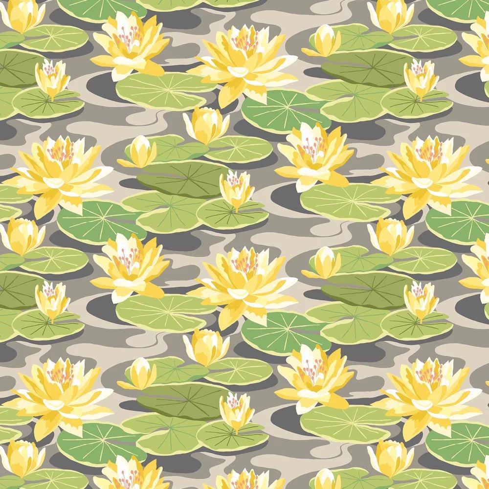 Waterlily Wallpaper - Charcoal & Mustard - Ohpopsi - IKA50105W - Premier Wallcovering