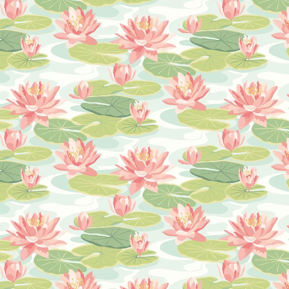 Waterlily Wallpaper - Duck Egg & Coral - Ohpopsi - IKA50102W - Premier Wallcovering