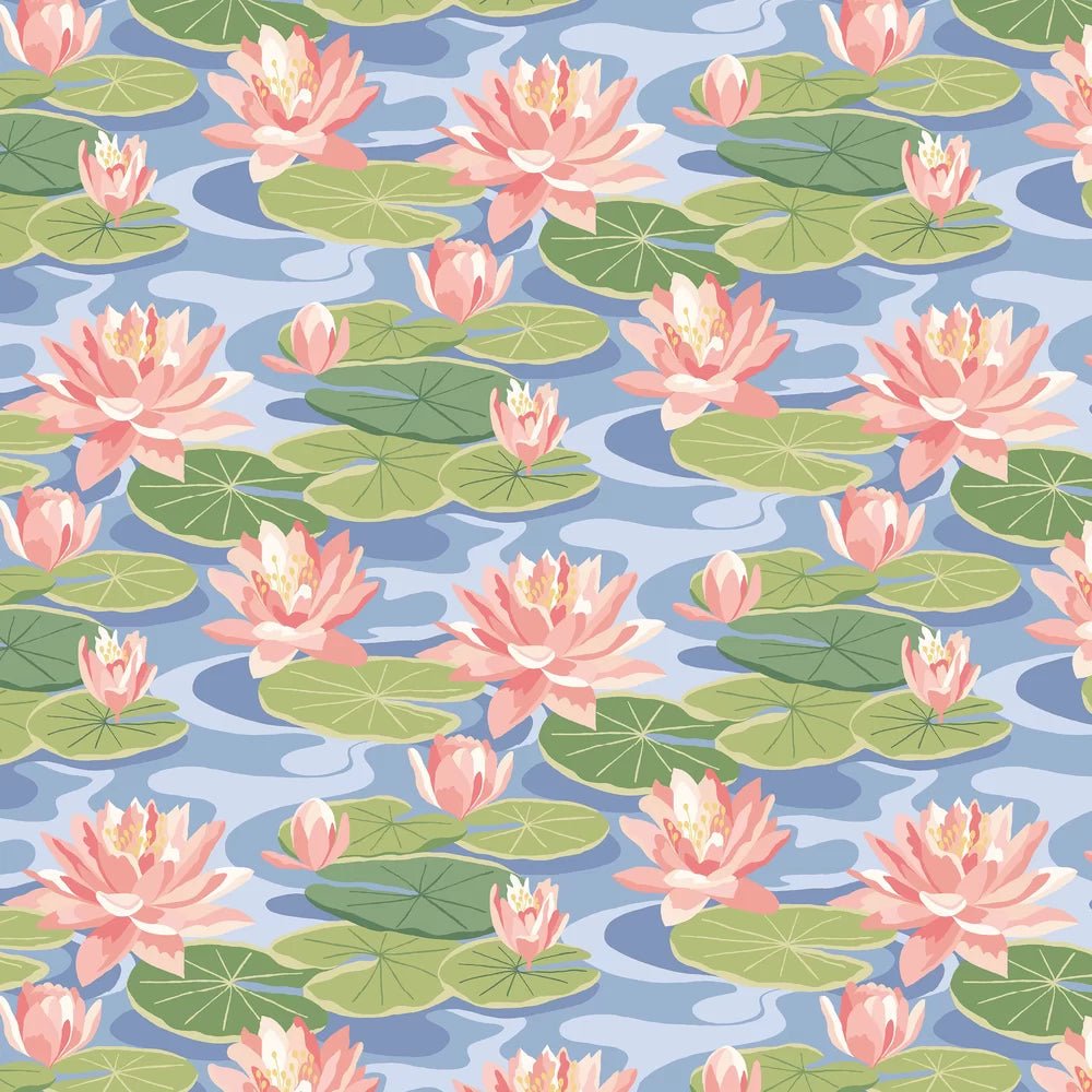 Waterlily Wallpaper - Cornflower - Ohpopsi - IKA50103W - Premier Wallcovering