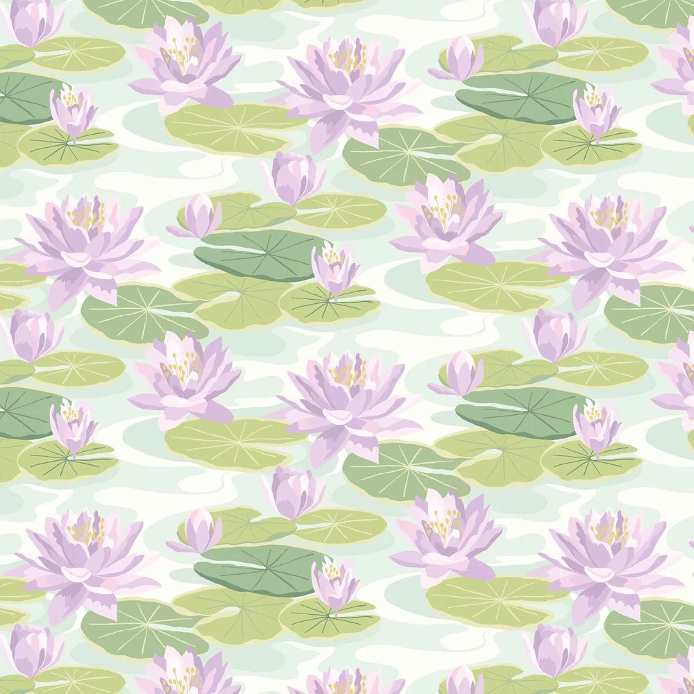 Waterlily Wallpaper - Powder Blue & Lilac - Ohpopsi - IKA50107W - Premier Wallcovering
