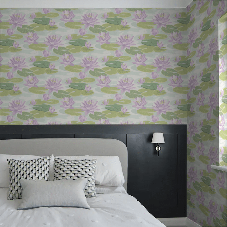 Waterlily Wallpaper - Powder Blue & Lilac - Ohpopsi - IKA50107W - Premier Wallcovering