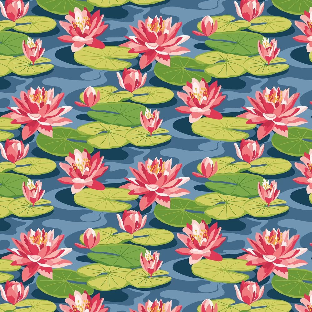 Waterlily Wallpaper - Midnight Rouge - Ohpopsi - IKA50104W - Premier Wallcovering