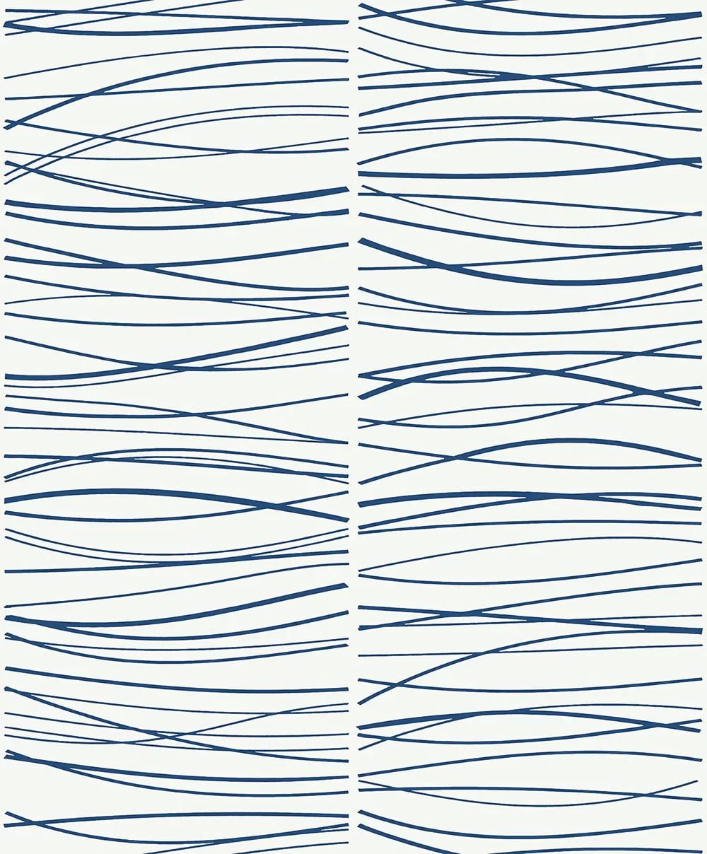 Wave Lines Wallpaper - Blue - NextWall - NW55602 - Premier Wallcovering