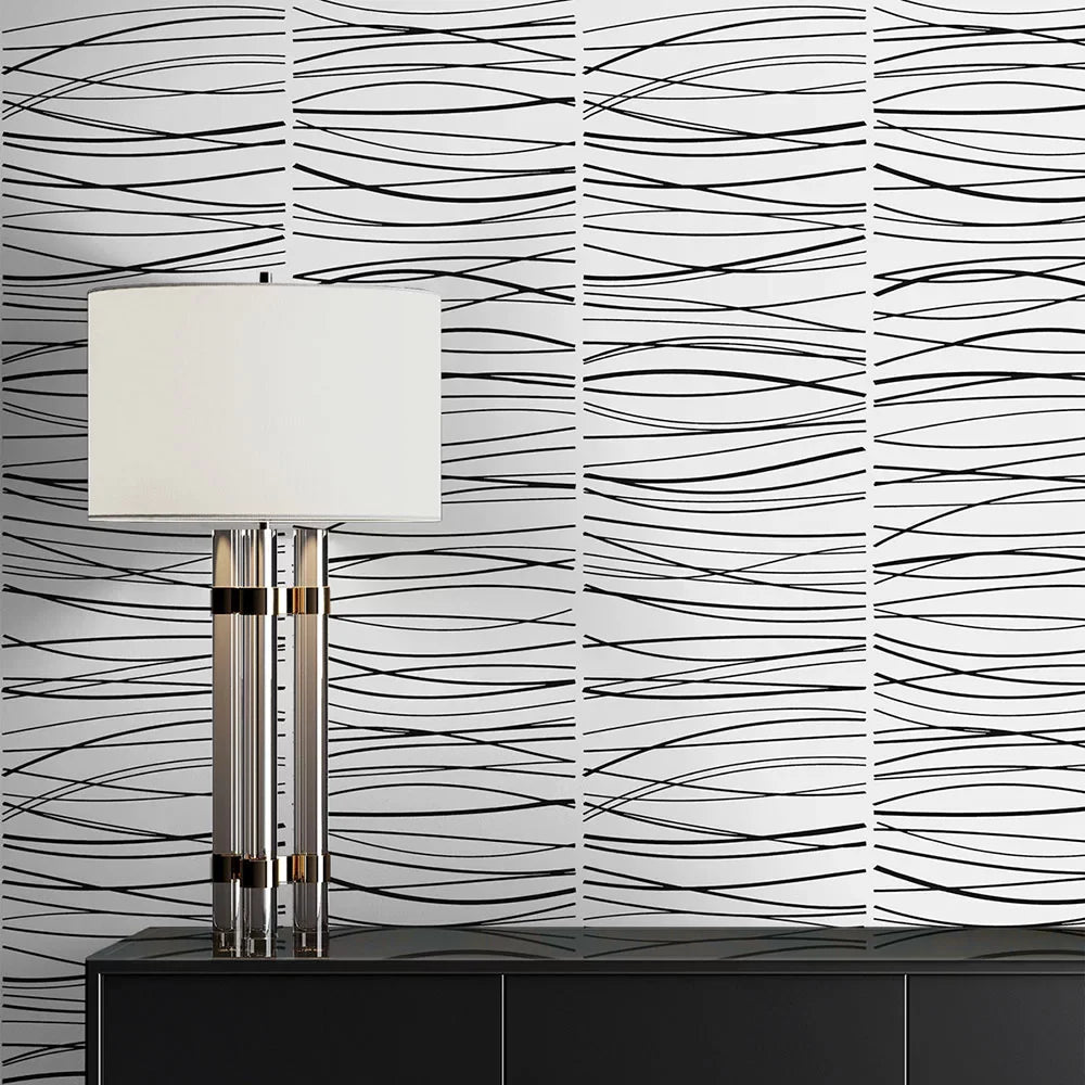 Wave Lines Wallpaper - Black - NextWall - NW55600 - Premier Wallcovering