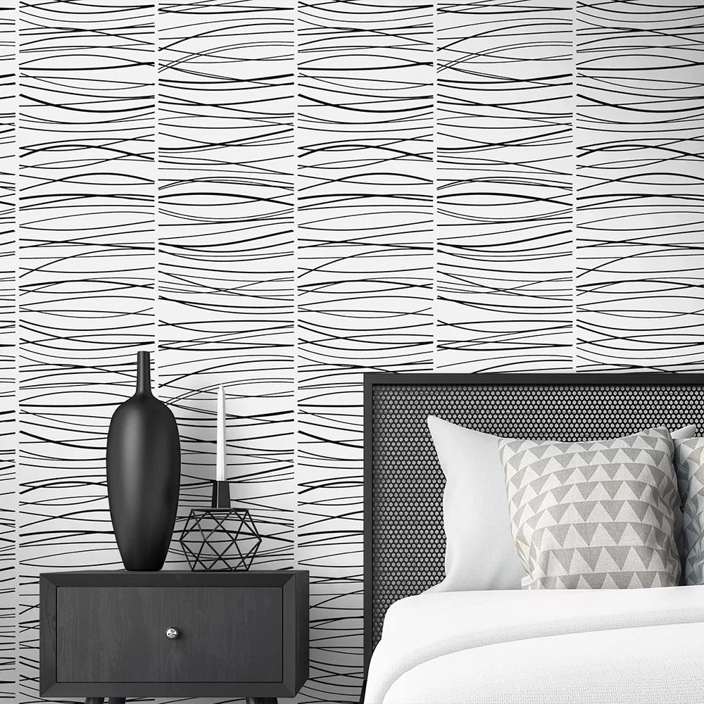 Wave Lines Wallpaper - Black - NextWall - NW55600 - Premier Wallcovering