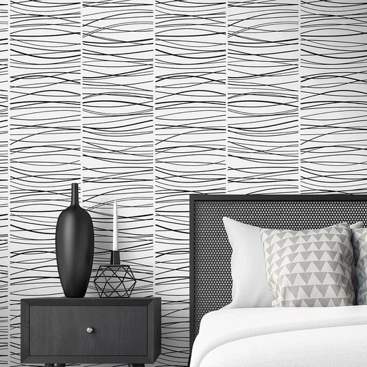 Wave Lines Wallpaper - Black - NextWall - NW55600 - Premier Wallcovering