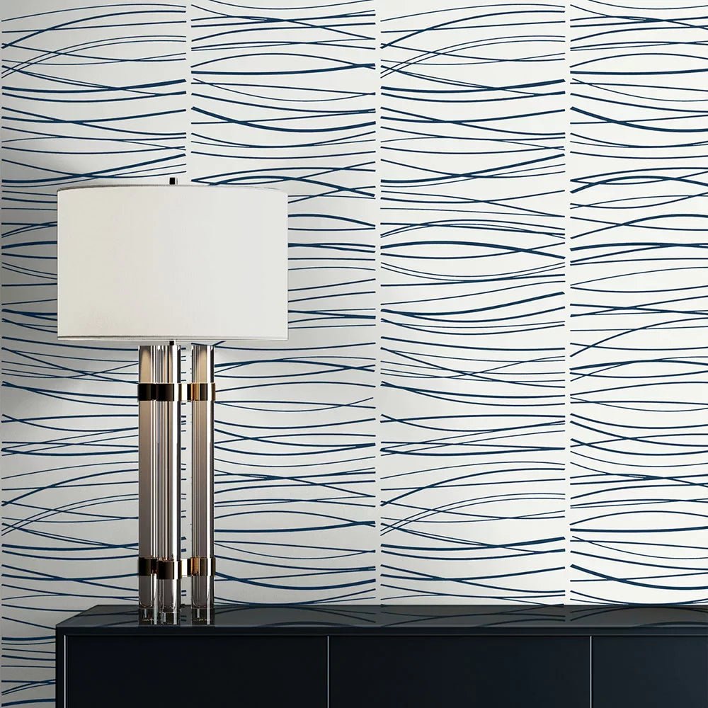 Wave Lines Wallpaper - Blue - NextWall - NW55602 - Premier Wallcovering