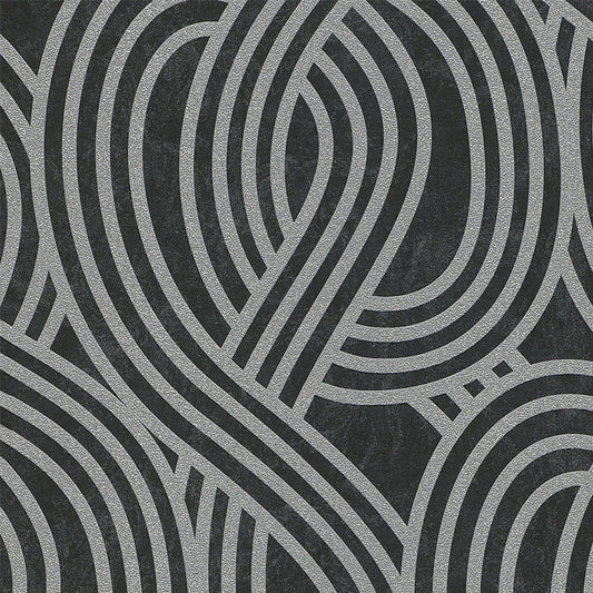 Wave Stripe Textured Embossed Wallpaper - Black Silver - P+S International - 13345 - 30 - Premier Wallcovering