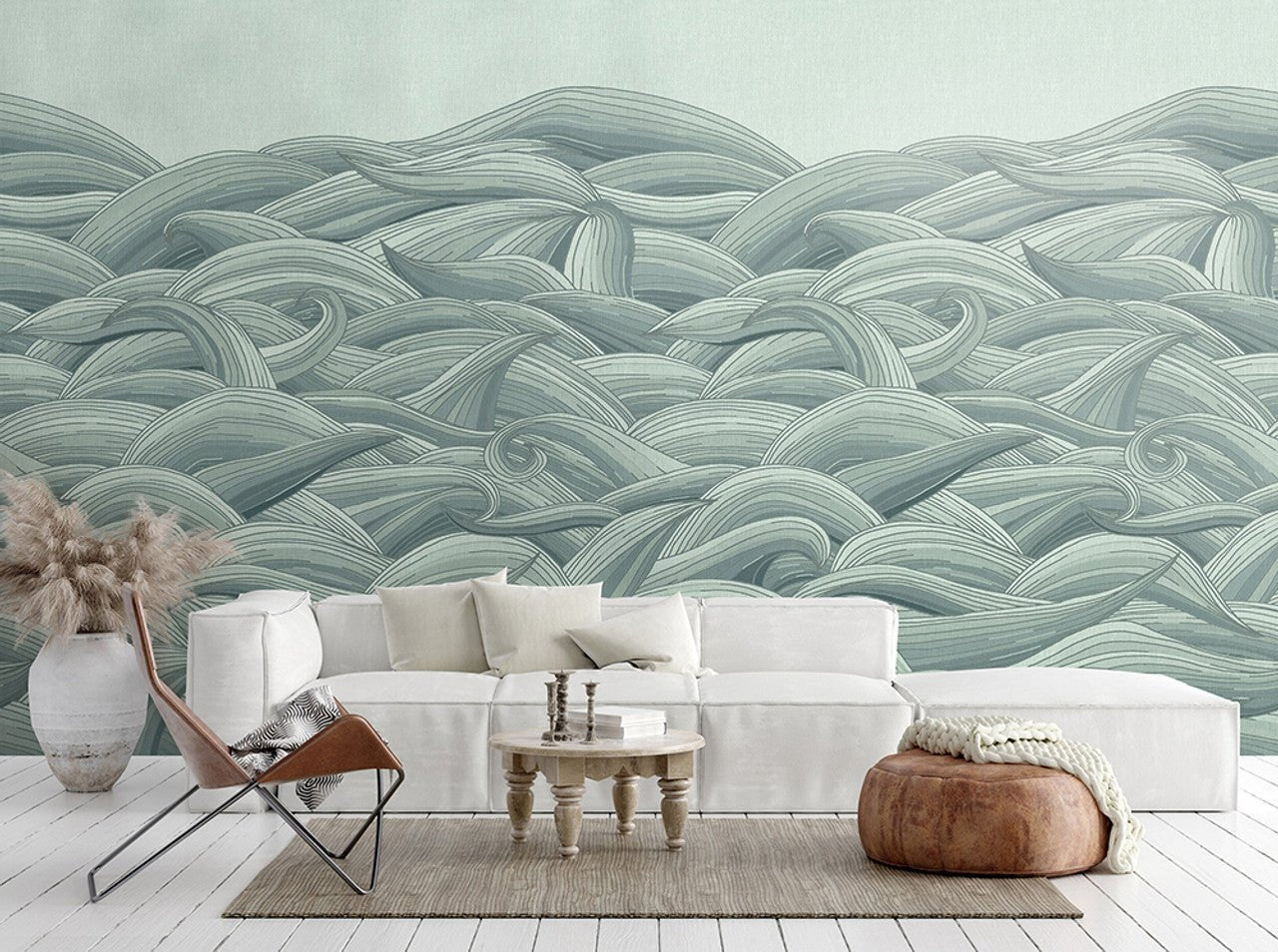 Waves Crafted Wall Mural - Aqua - Hohenberger - 26785 - Premier Wallcovering