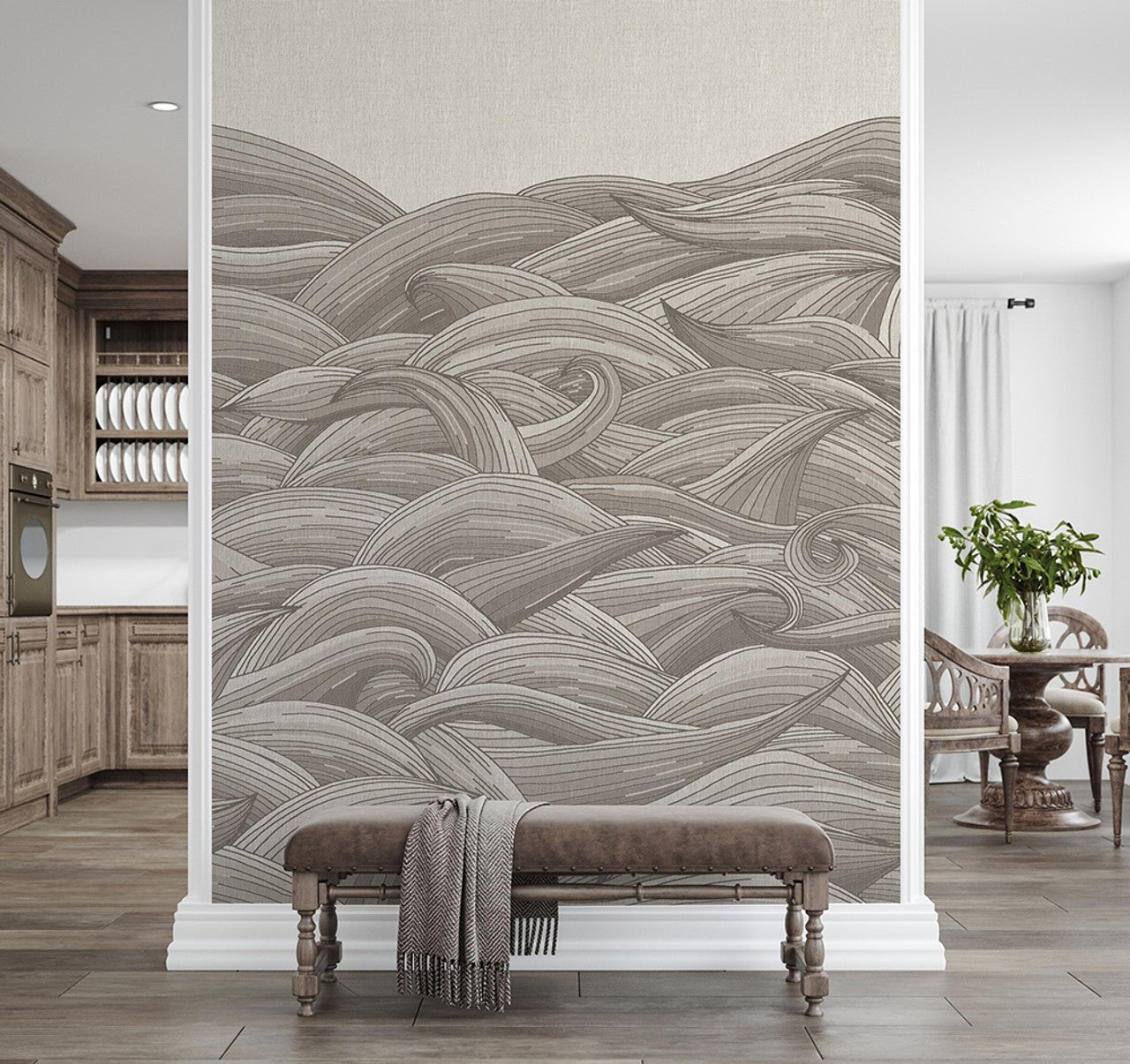 Waves Crafted Wall Mural - Taupe/ Grey - Hohenberger - 26786 - Premier Wallcovering